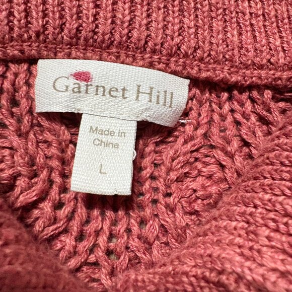 Garnet Hill Linen & Organic Cotton Cable Knit Button Sweater stripe L large red - Picture 3 of 10
